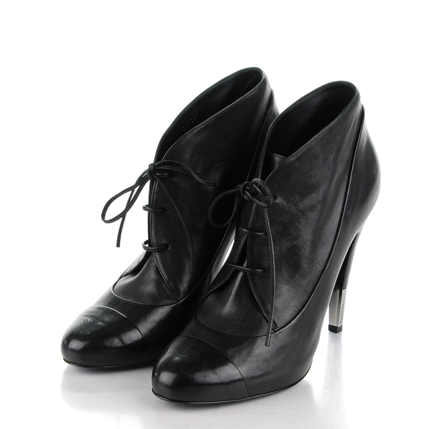 Lambskin Lacets Cap Toe Booties 40.5 Black
