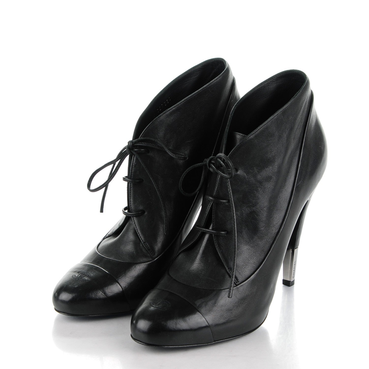Chanel Lambskin Lacets Cap Toe Booties 40.5 Black 3 of 9
