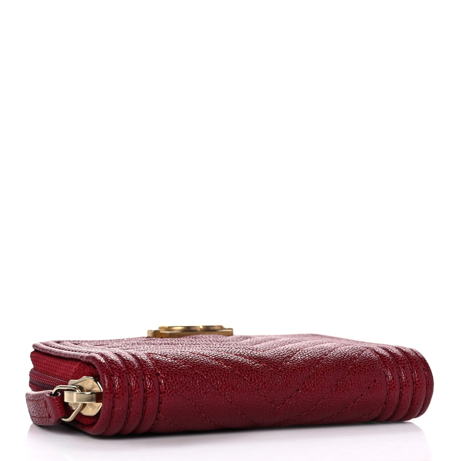 Chanel Caviar Chevron Quilted Boy Zip Around Coin Purse Wallet Burgundy 4 of 11