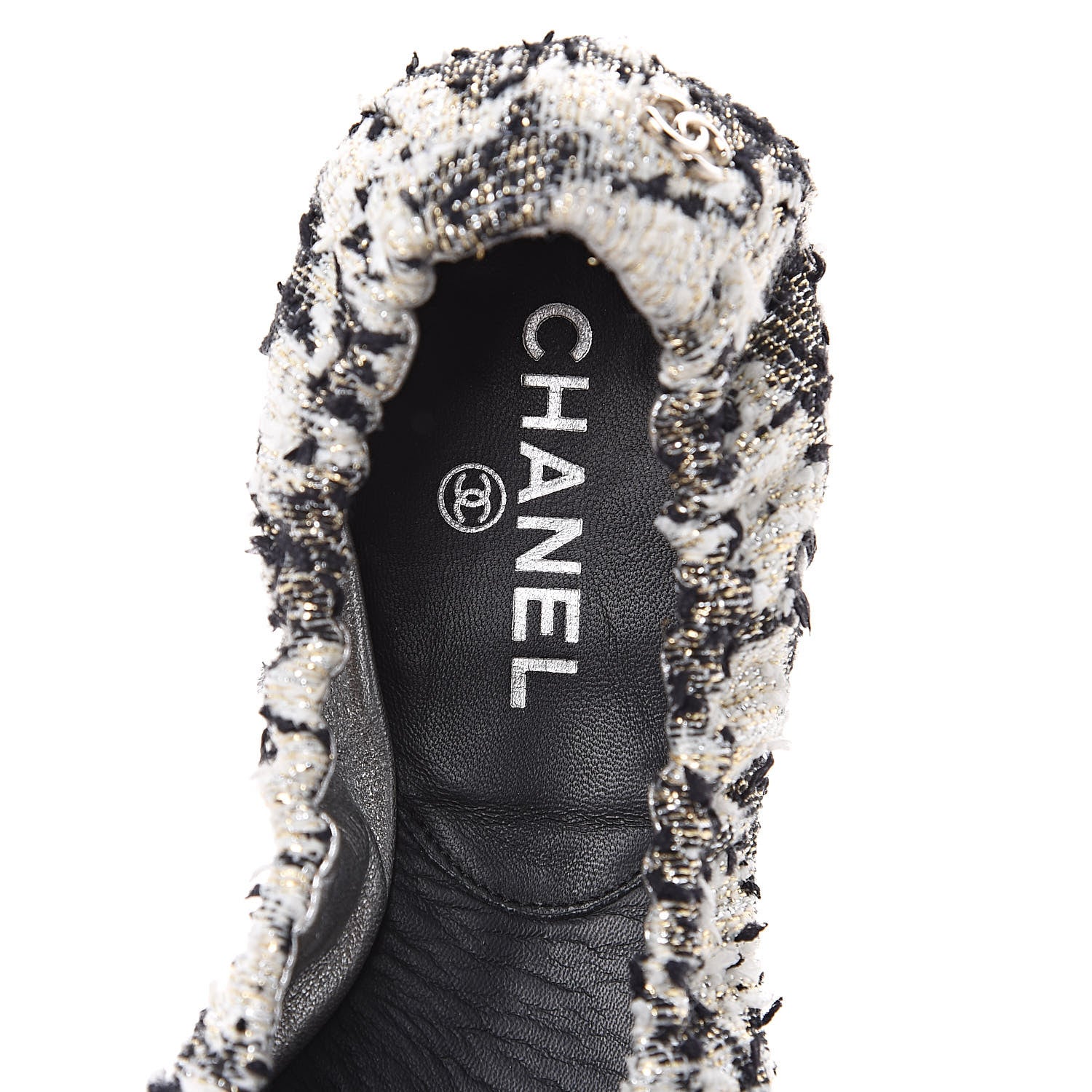 Chanel Tweed CC Elastic Cap Toe Ballerina Flats 35.5 Ecru Black Argent 5 of 9