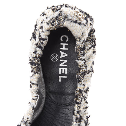Chanel Tweed CC Elastic Cap Toe Ballerina Flats 35.5 Ecru Black Argent 5 of 9