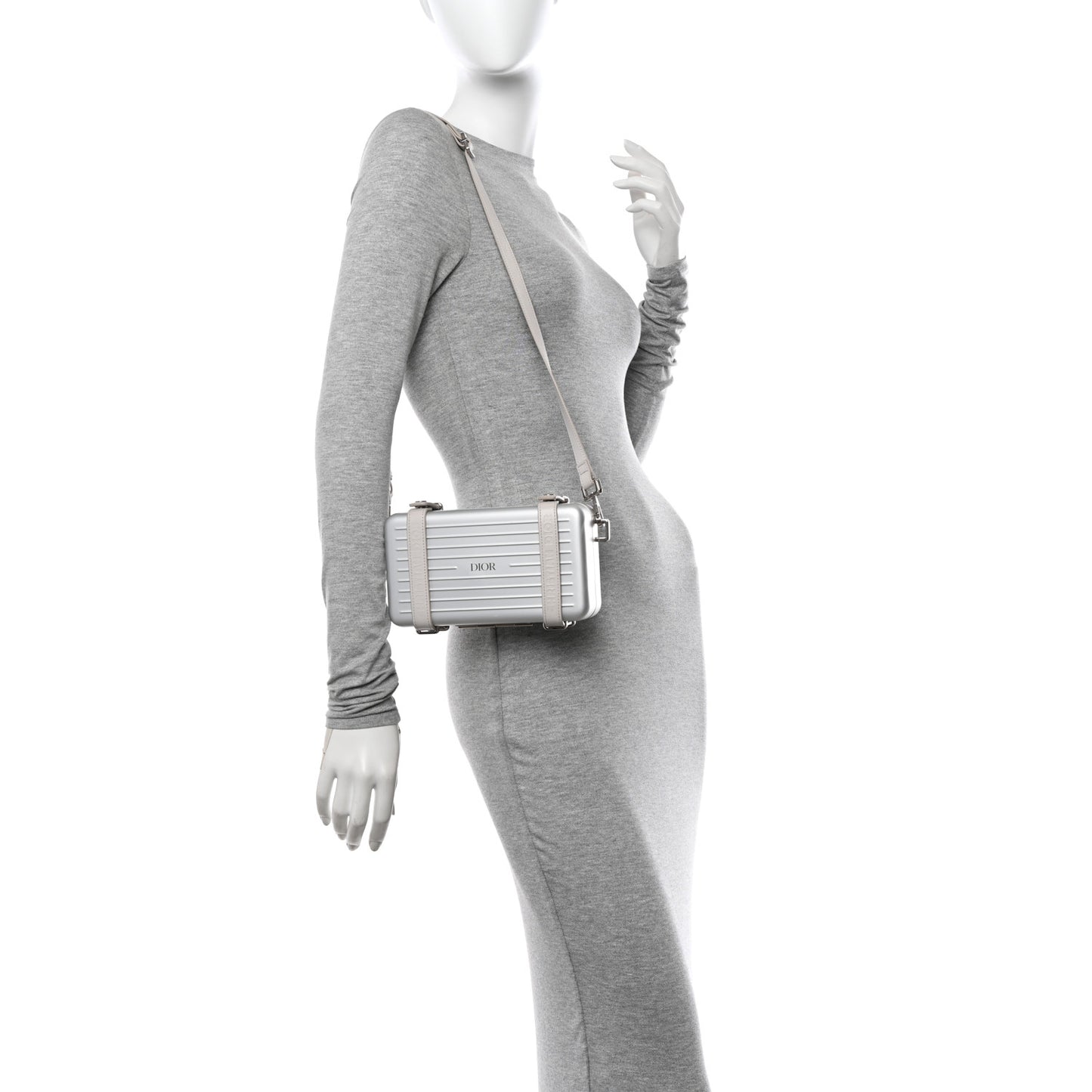 X RIMOWA Aluminum Personal Clutch On Strap Silver