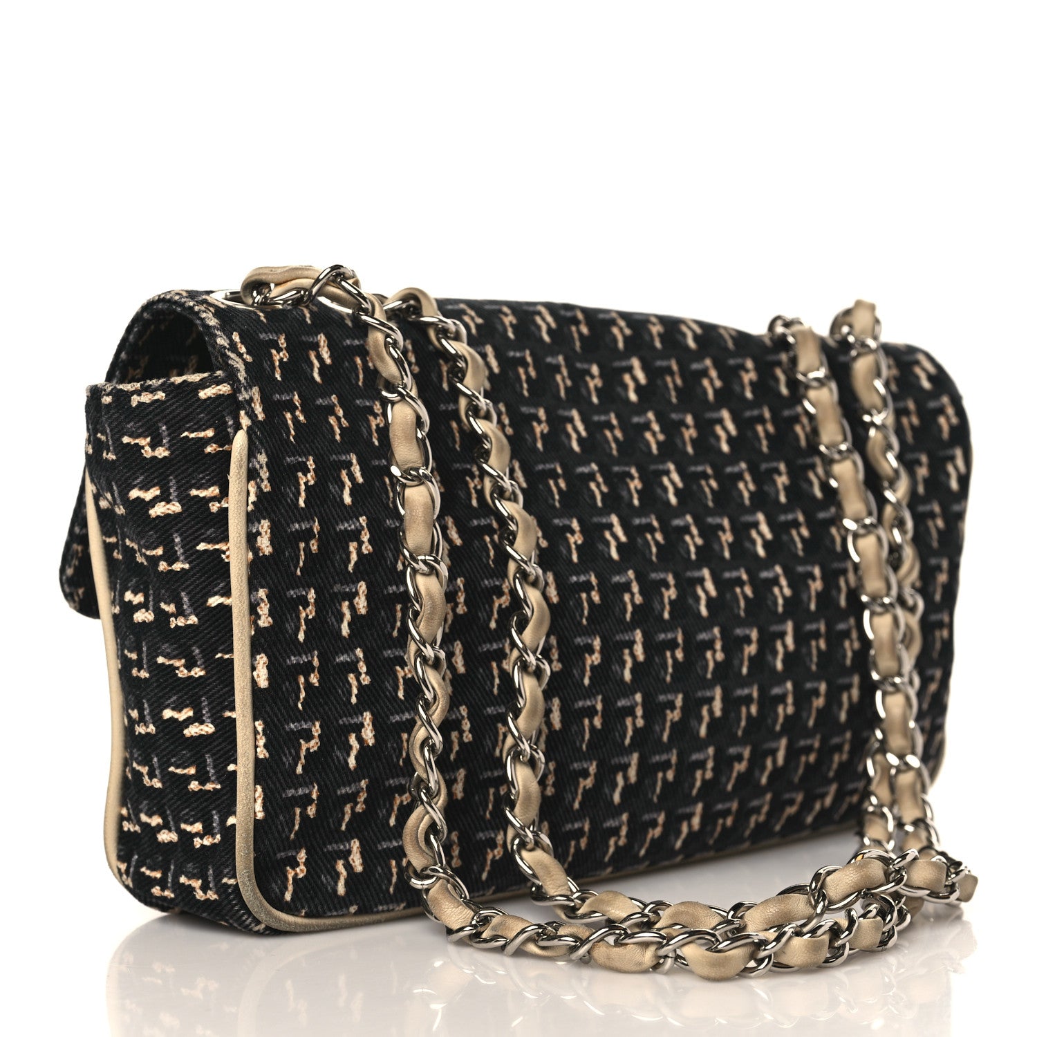 Chanel Canvas Lambskin Medium Flap Black Beige Multicolor 3 of 10