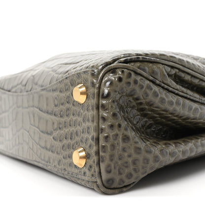 Balenciaga Shiny Calfskin Crocodile Embossed Small Rodeo Top Handle Handbag Army Green 9 of 9