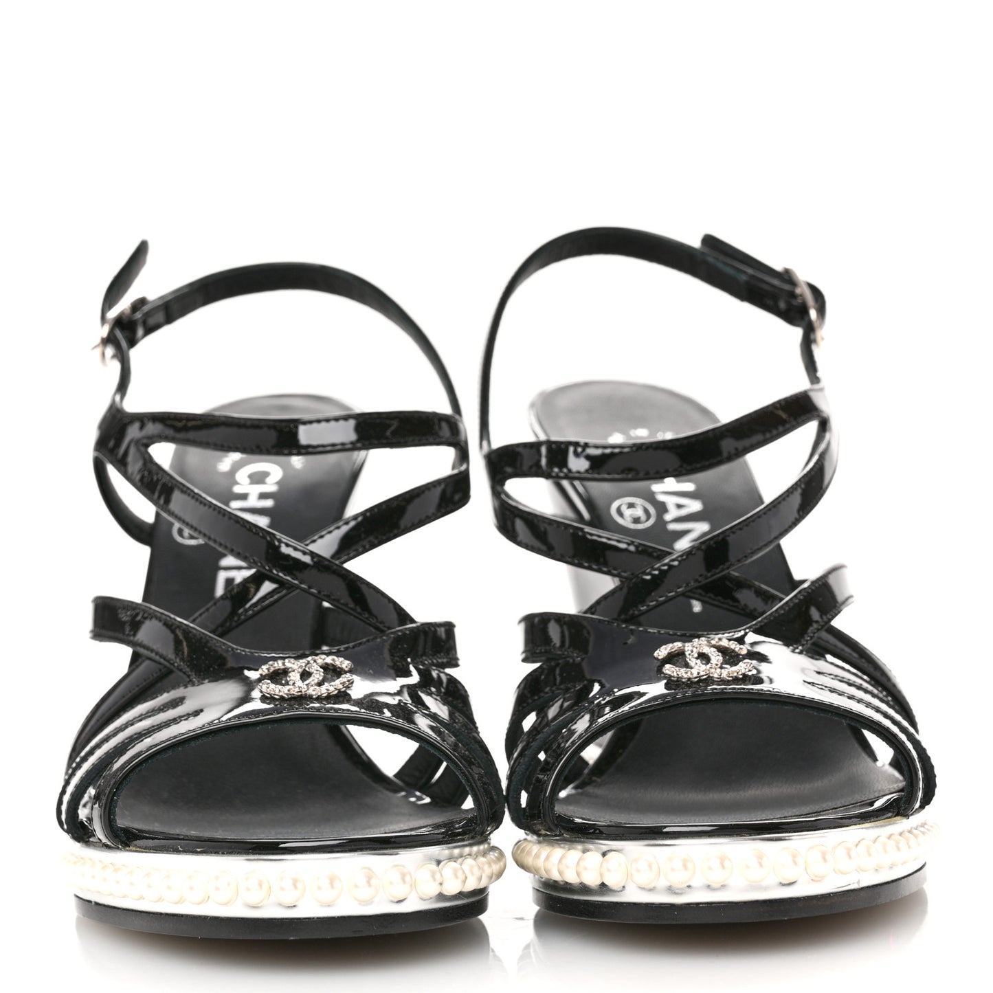 Patent Pearl CC Wedge Sandals 36.5 Black
