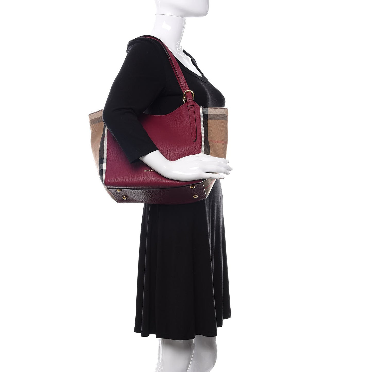 Grainy Calfskin House Check Small Canterbury Tote Berry Pink