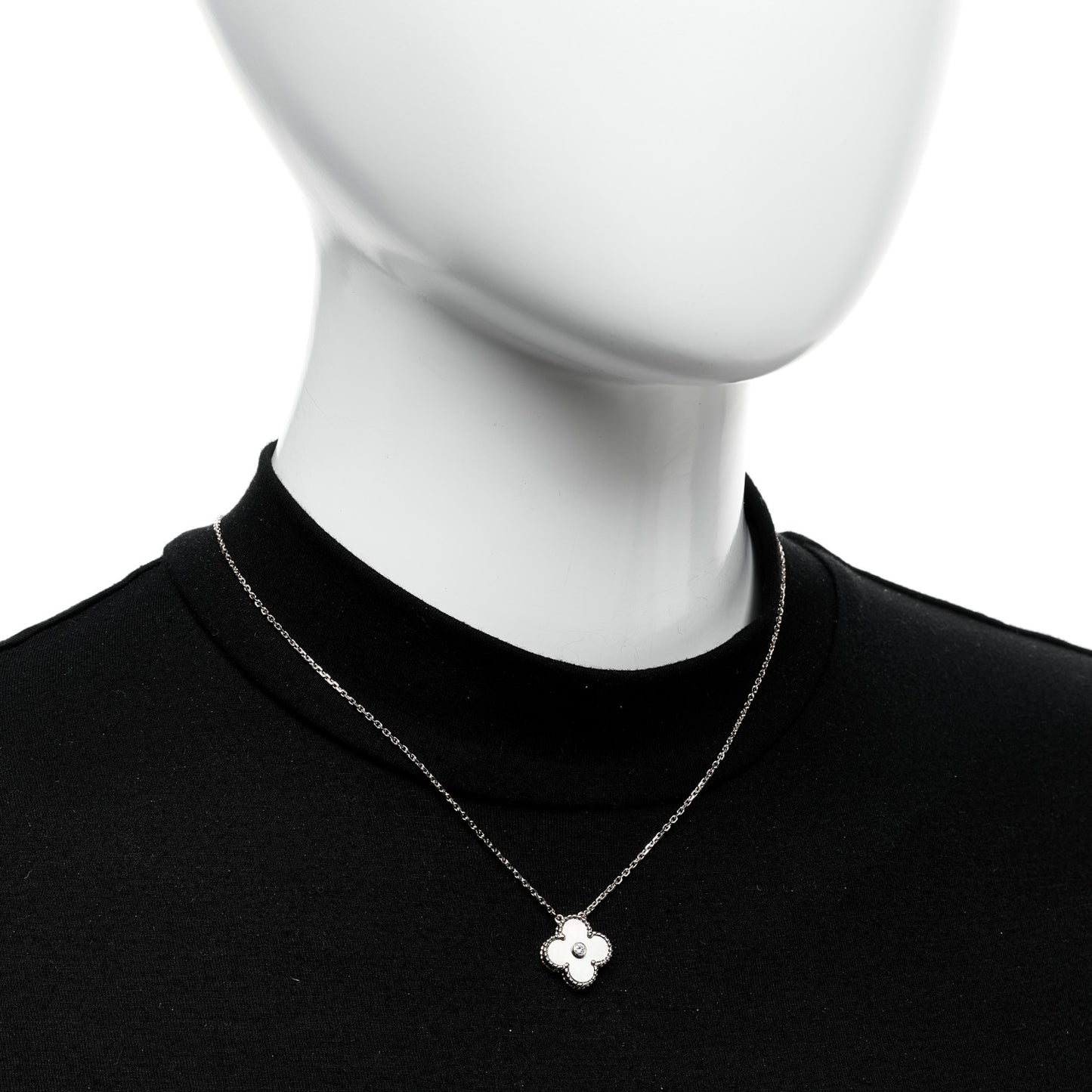 18K Rose Gold Diamond Grey Mother of Pearl Vintage Alhambra Pendant Necklace