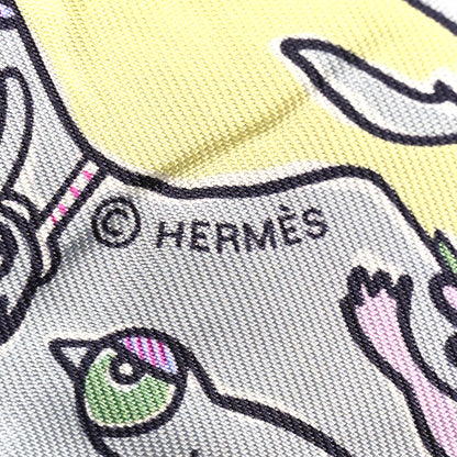 Hermes Silk Mille Et Un Lapins Twilly Gris Perle Rose Jaune 4 of 4
