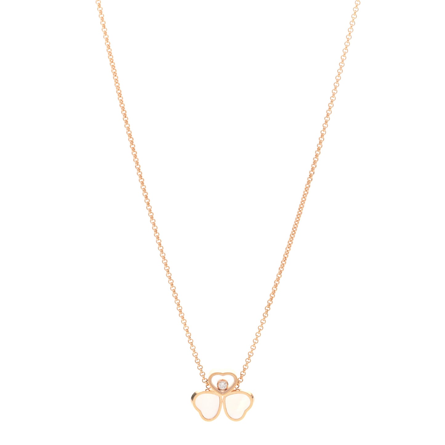 18K Rose Gold Diamond Mother of Pearl 3 Happy Hearts Necklace