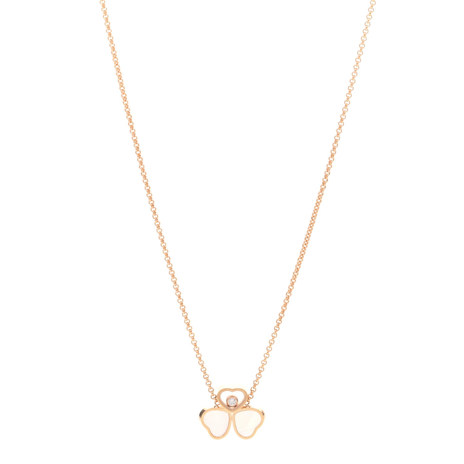 Chopard 18K Rose Gold Diamond Mother of Pearl 3 Happy Hearts Necklace 1 of 5
