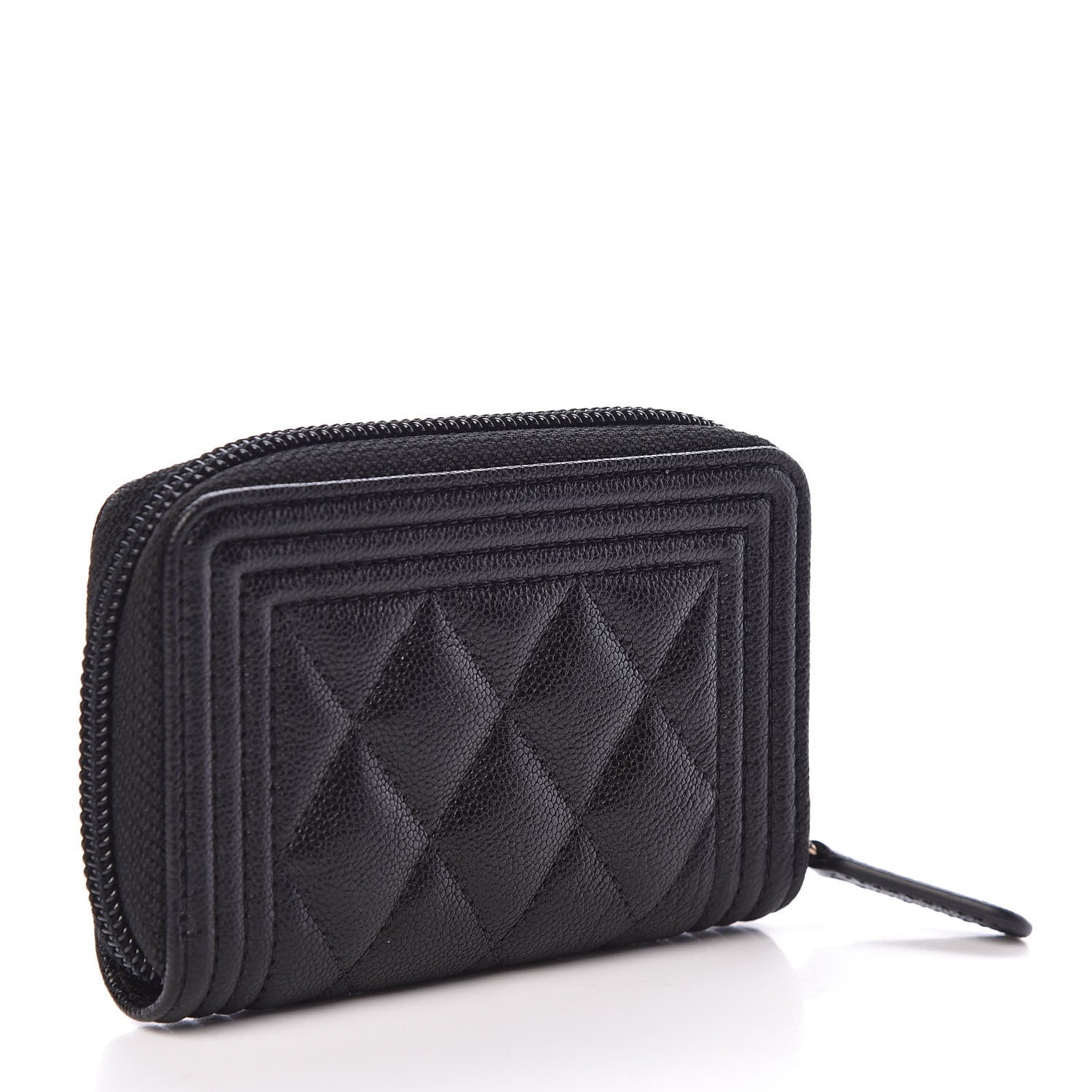 Chanel Caviar Quilted Boy Zip Around Coin Purse Wallet Black 3 of 8