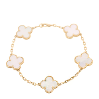 Van Cleef & Arpels 18K Yellow Gold Mother of Pearl 5 Motifs Vintage Alhambra Bracelet 1 of 6