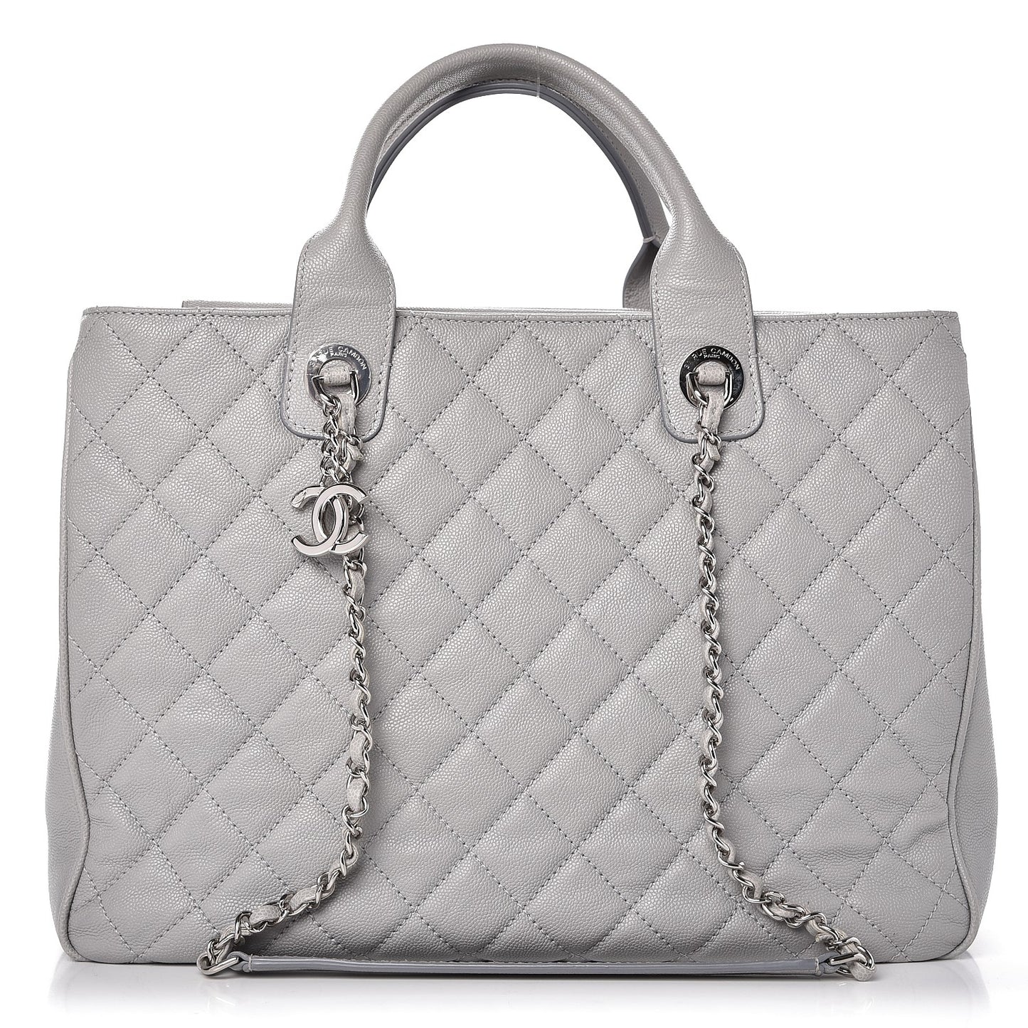 Caviar Quilted Large Urban Companion Top Handle Shopping Tote Grey