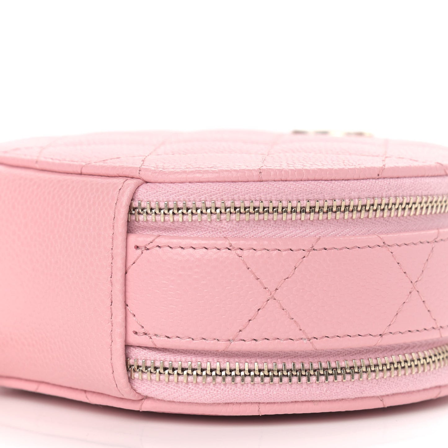 Caviar Quilted Round Handle With Care Vanity With Chain Pink