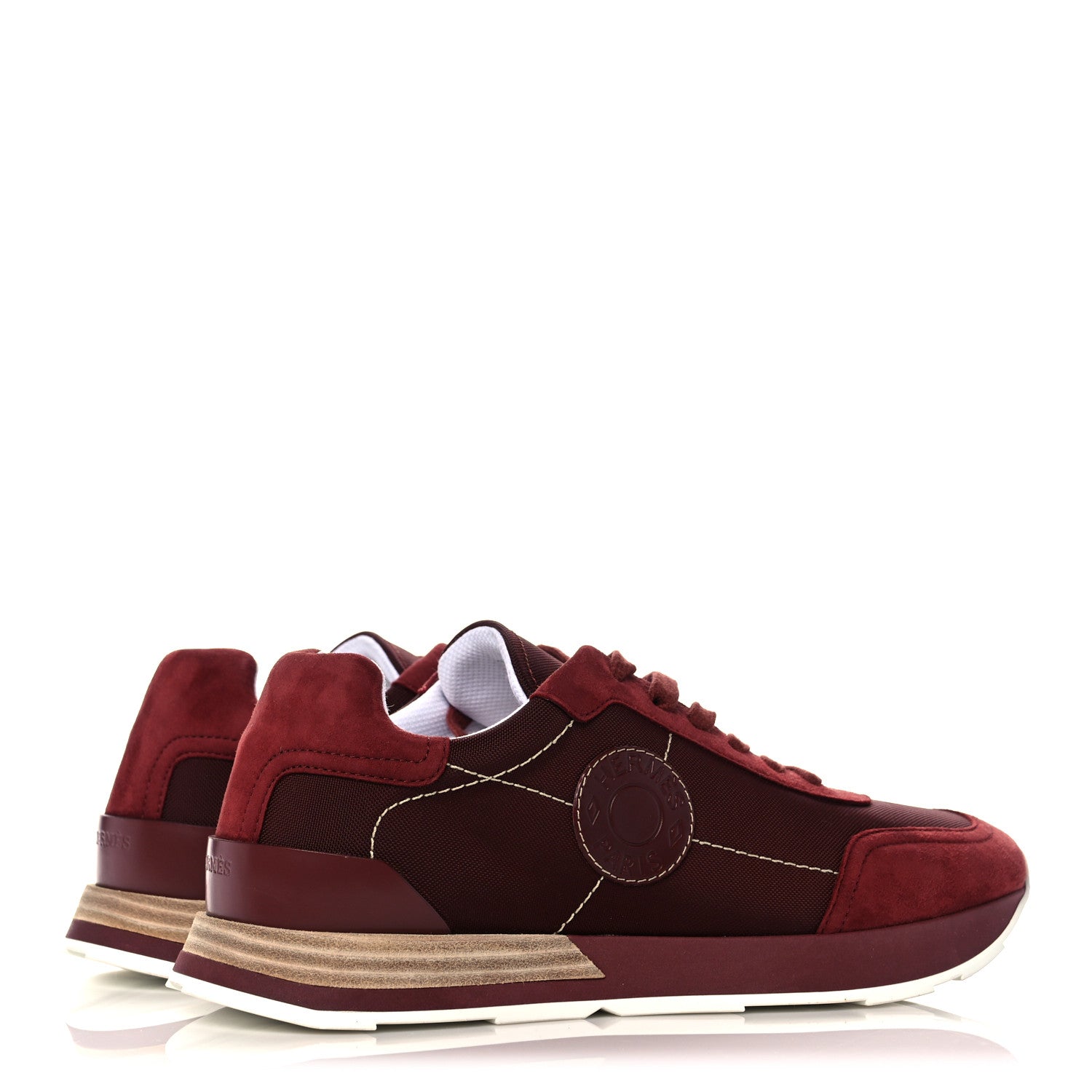 Hermes Technical Canvas Calfskin Womens Drive Sneakers 37.5 Bordeaux 4 of 9