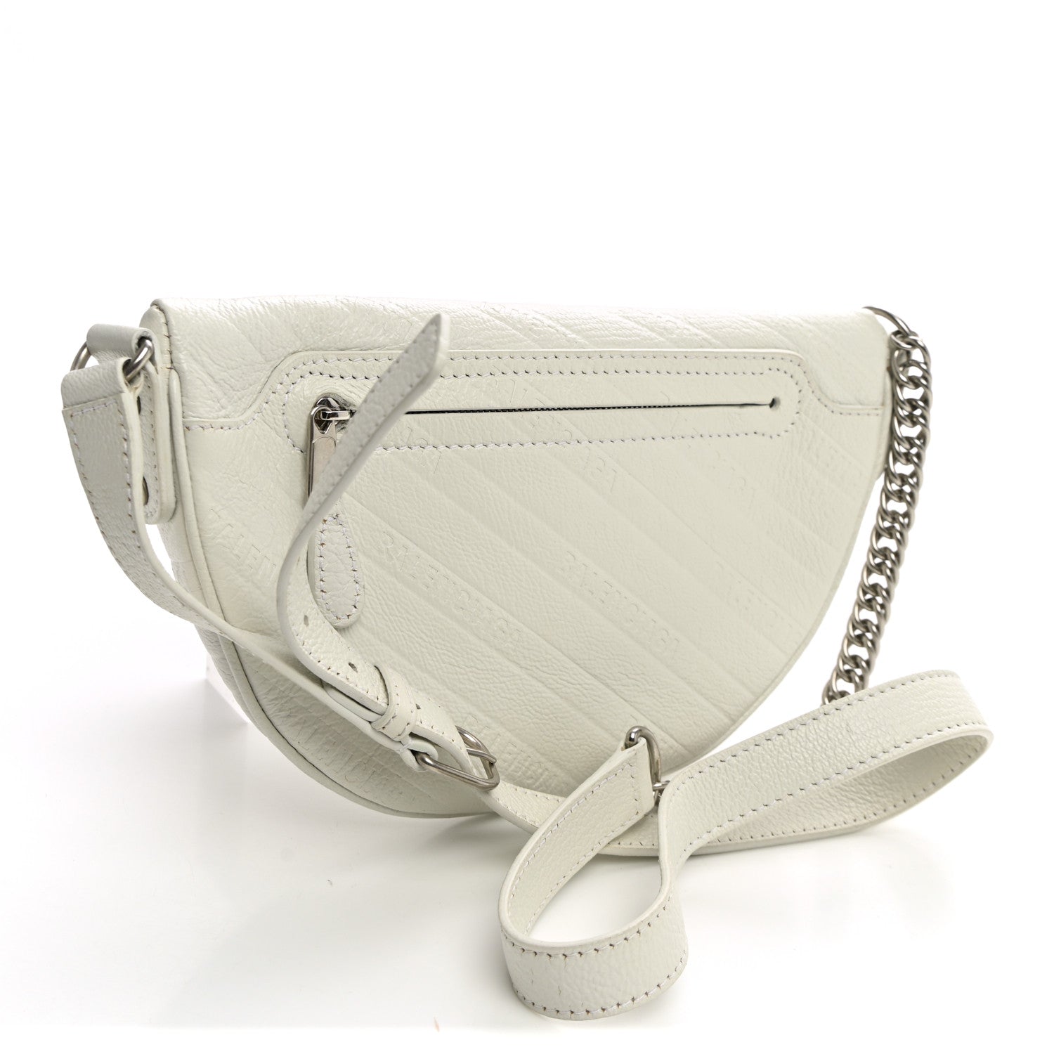 Balenciaga Shiny Goatskin Allover Logo Embossed XXS Souvenir Belt Bag White 2 of 9
