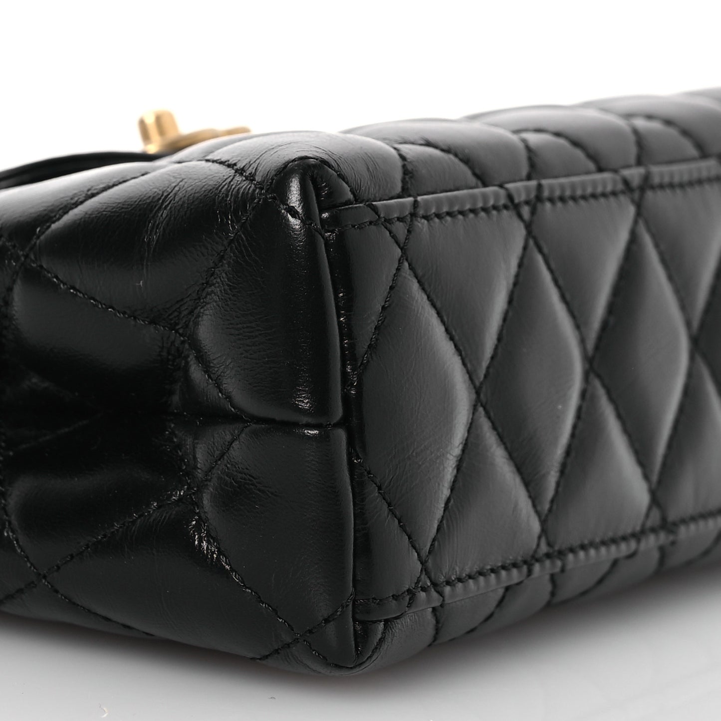 Shiny Aged Calfskin Quilted Nano Kelly Shopper Black
