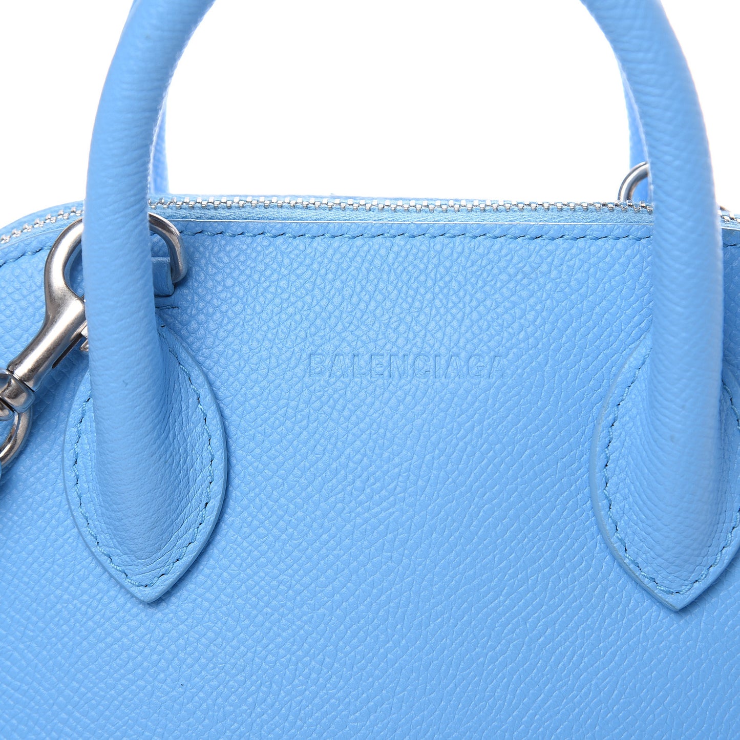 Signature Grained Calfskin Logo XXS Ville Top Handle Bag Baby Blue Black