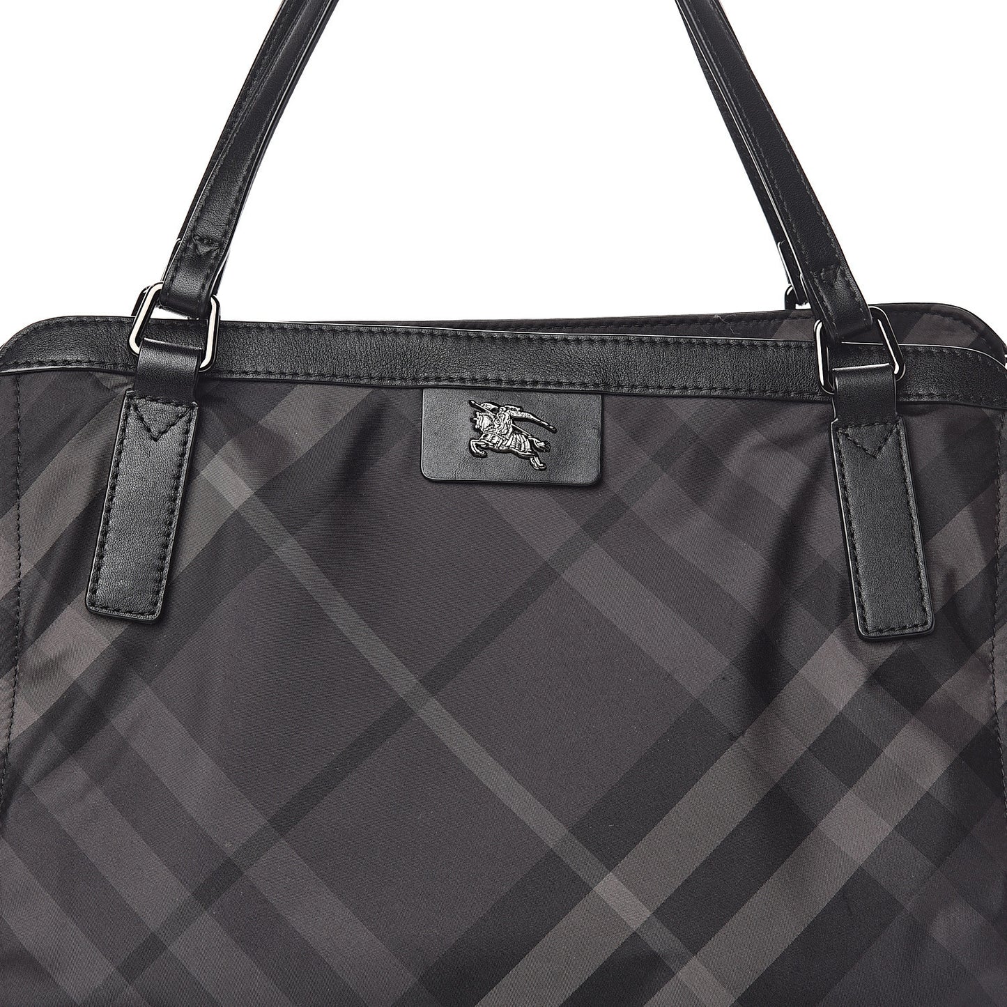 Nylon Check Small Buckleigh Packable Tote Charcoal