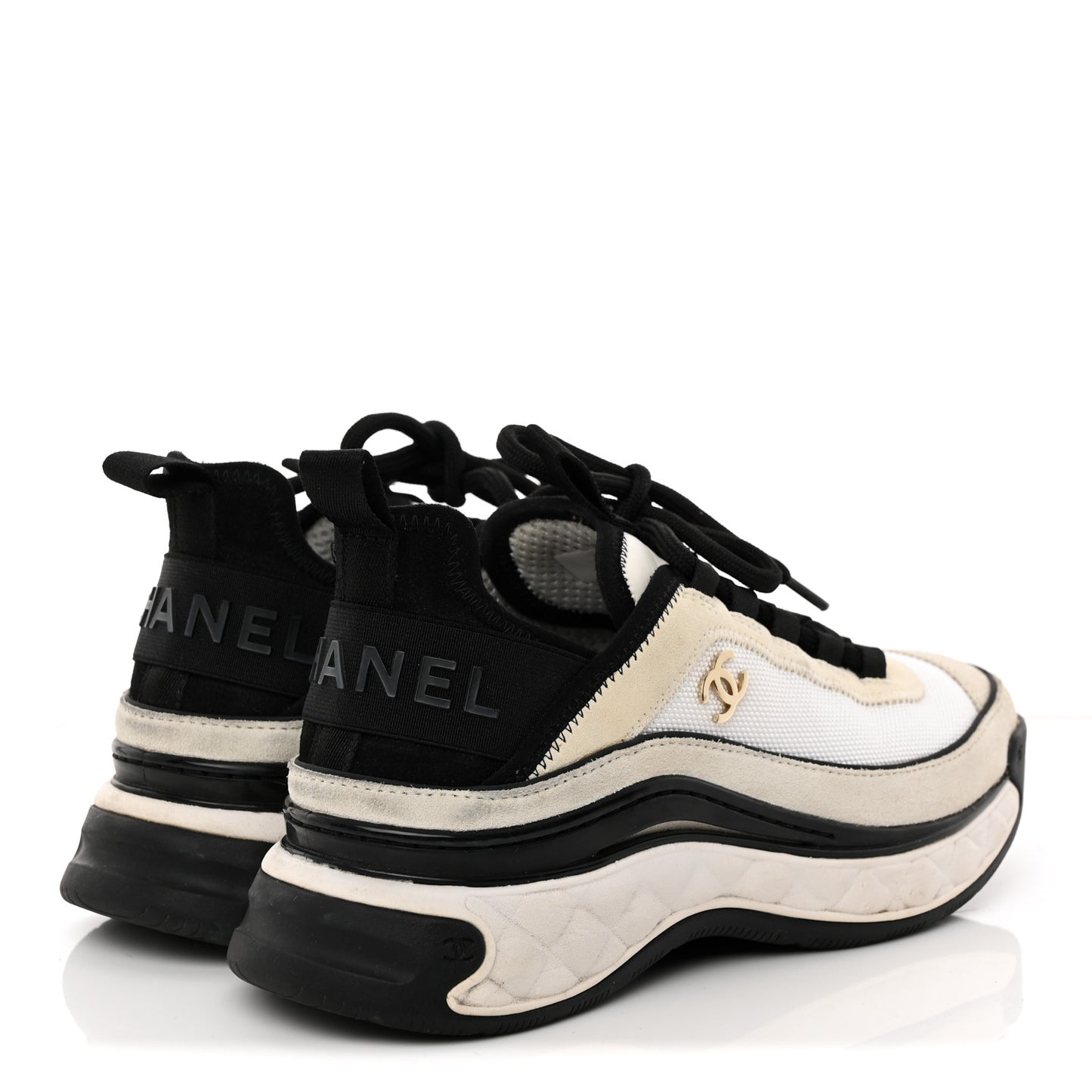 Velvet Calfskin Mixed Fibers CC Sneakers 36 Ivory Black