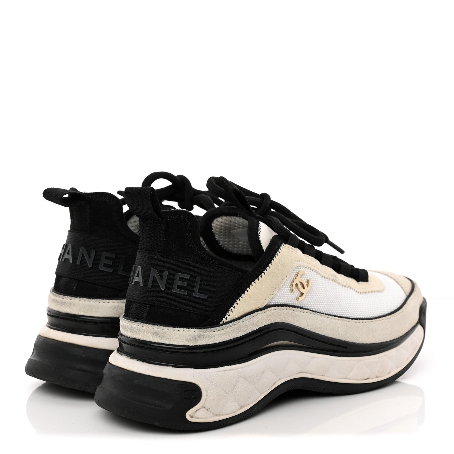 Chanel Velvet Calfskin Mixed Fibers CC Sneakers 36 Ivory Black 5 of 16