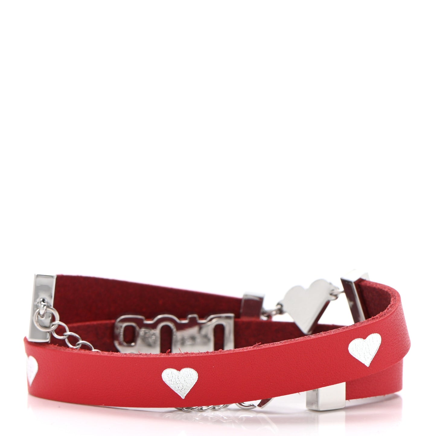 Calfskin Dior Heart Double Bracelet Red