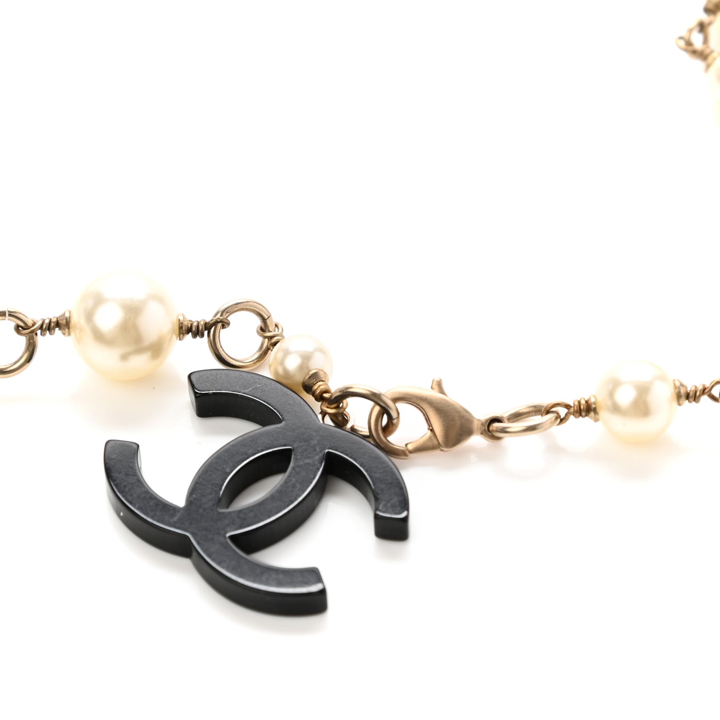 Pearl Resin Crystal CC Charm Necklace Gold Pink Black