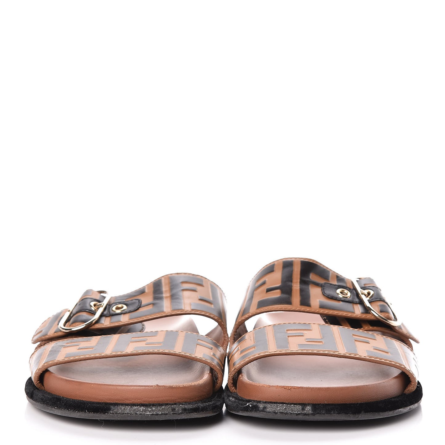 Calfskin FF Embossed Slide Sandals 39.5 Tobacco Moro