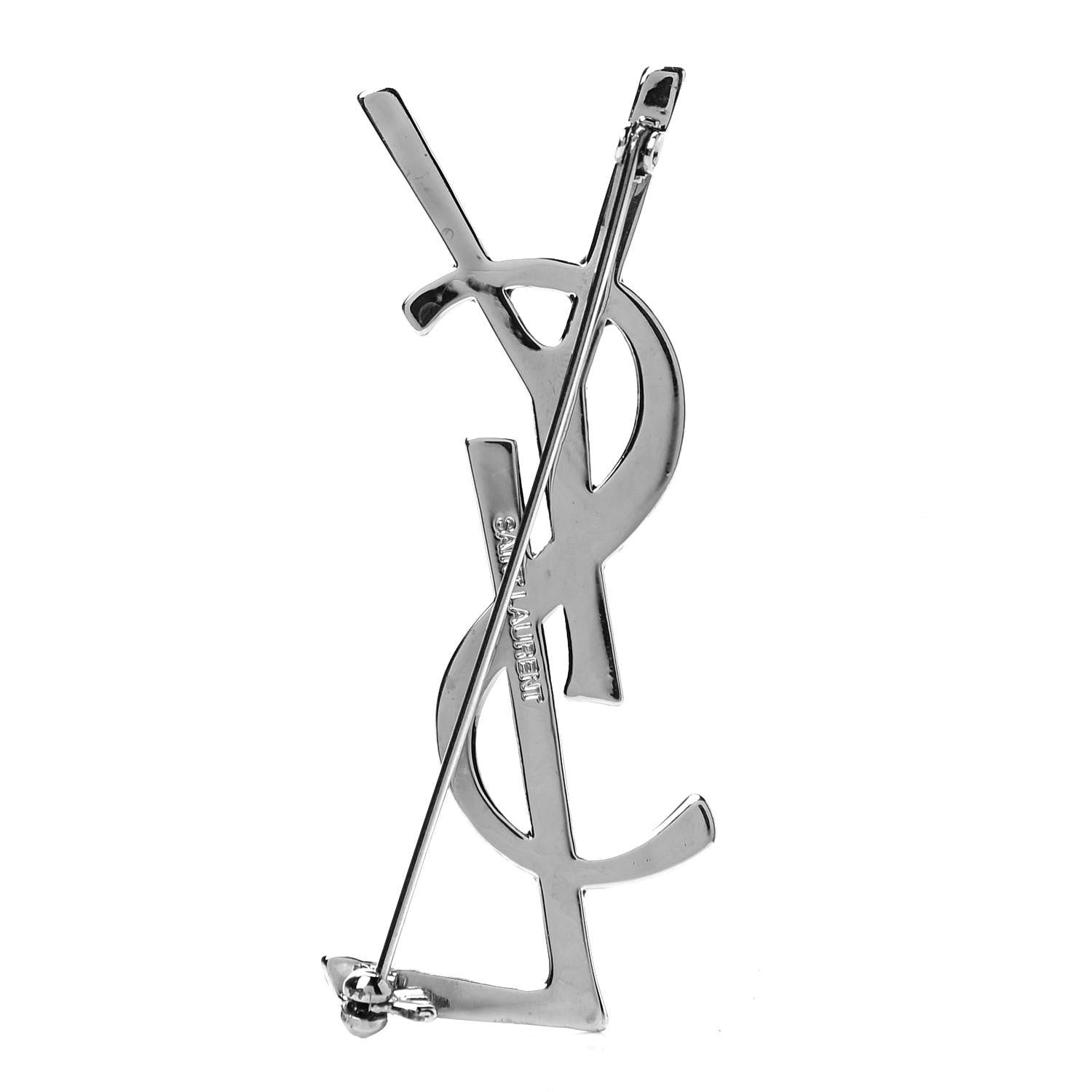 Saint Laurent Monogram Crystal Brooch Black Silver 3 of 9