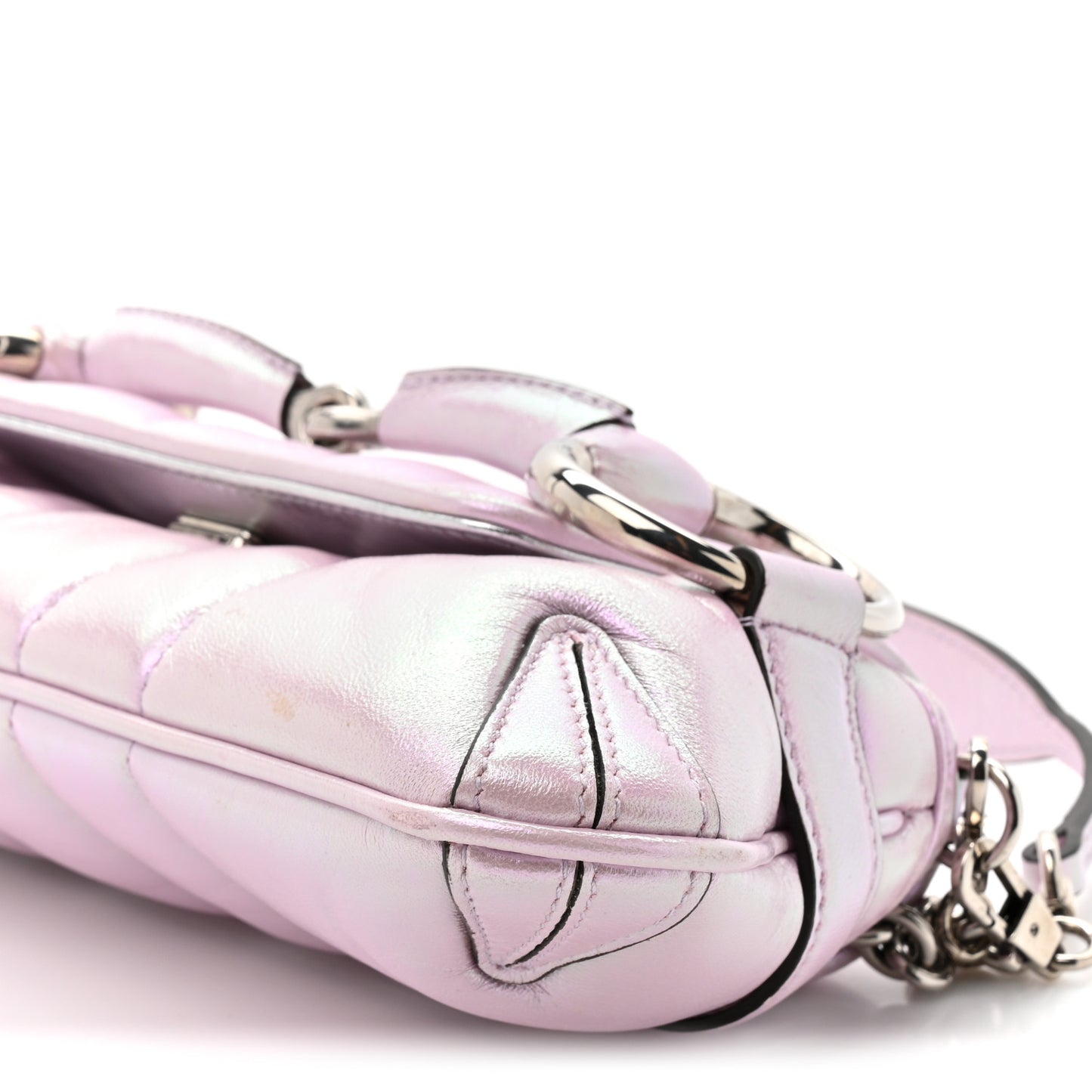 Iridescent Nappa Vertical Matelasse Small Maxi Horsebit Chain Shoulder Bag Escape Pink