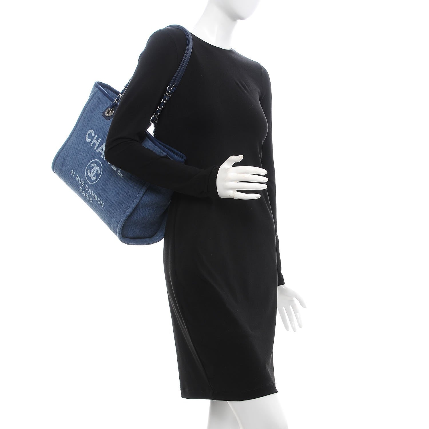 Chanel Canvas Small Deauville Tote Denim Blue 2 of 7