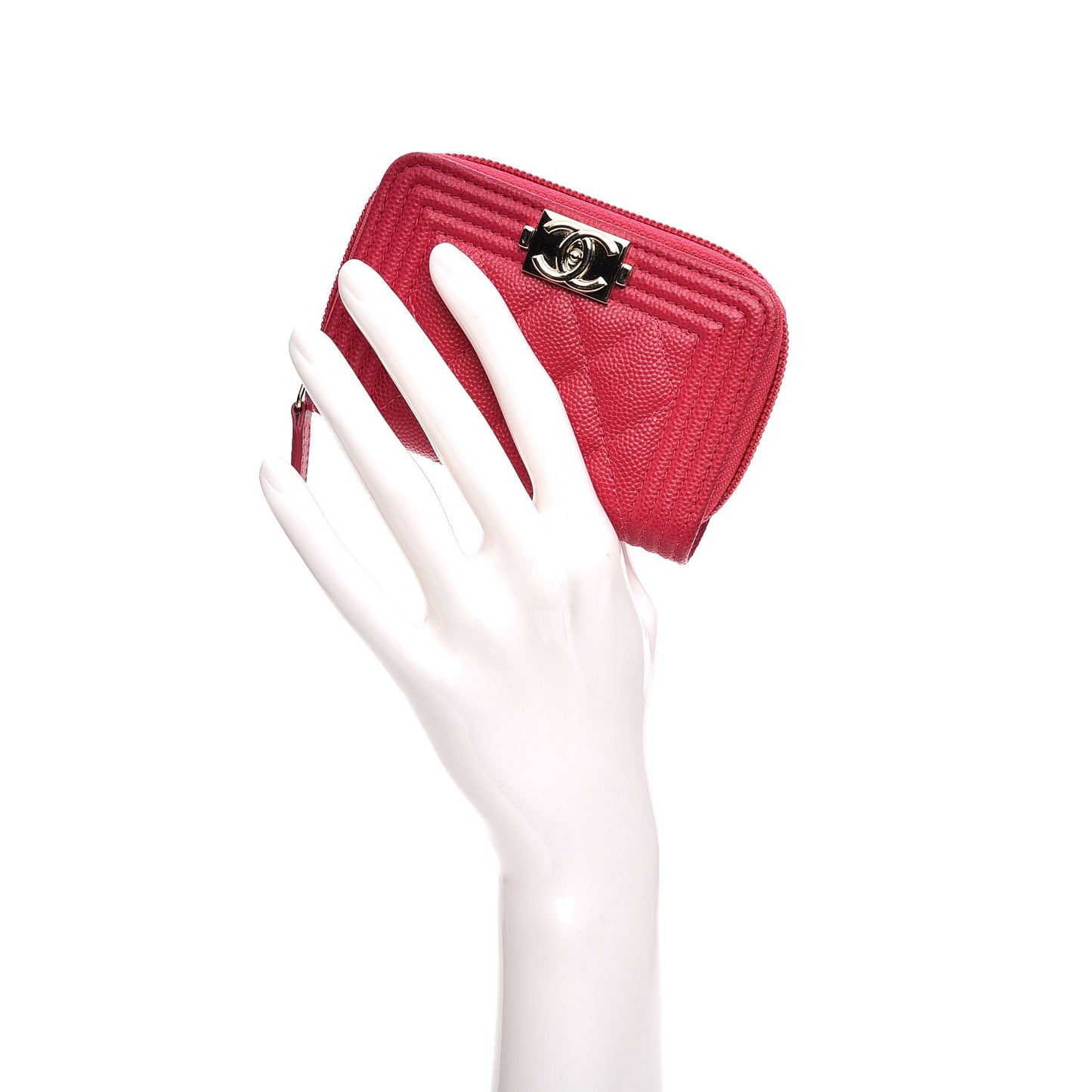 Caviar Quilted Boy Zip Around Coin Purse Wallet Dark Red