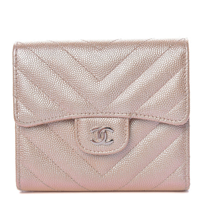 Chanel Metallic Caviar Chevron Quilted Compact Flap Wallet Light Gold 1 of 9