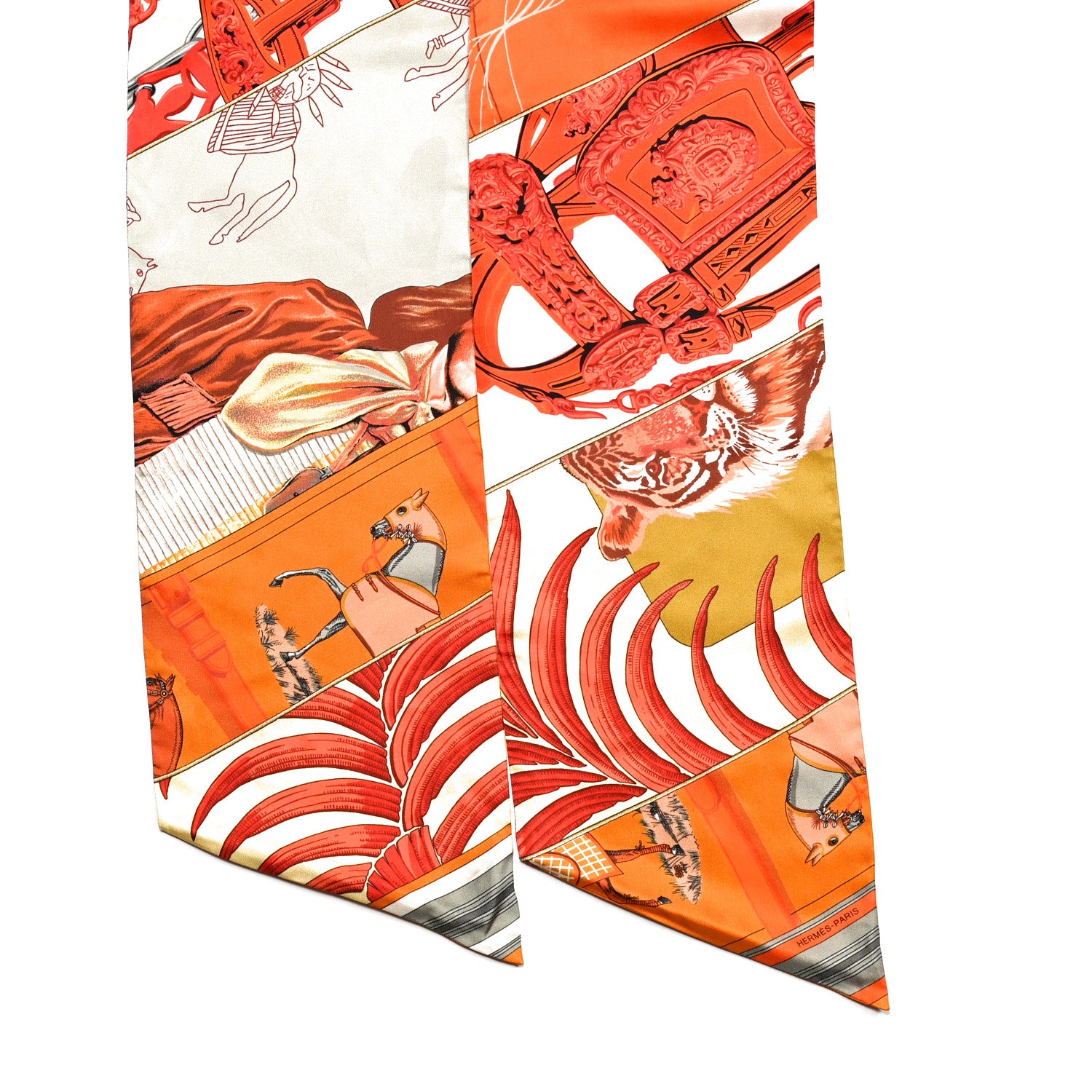 Hermes Silk Carre En Carres Maxi Twilly Orange Gris Vieil Or 2 of 5