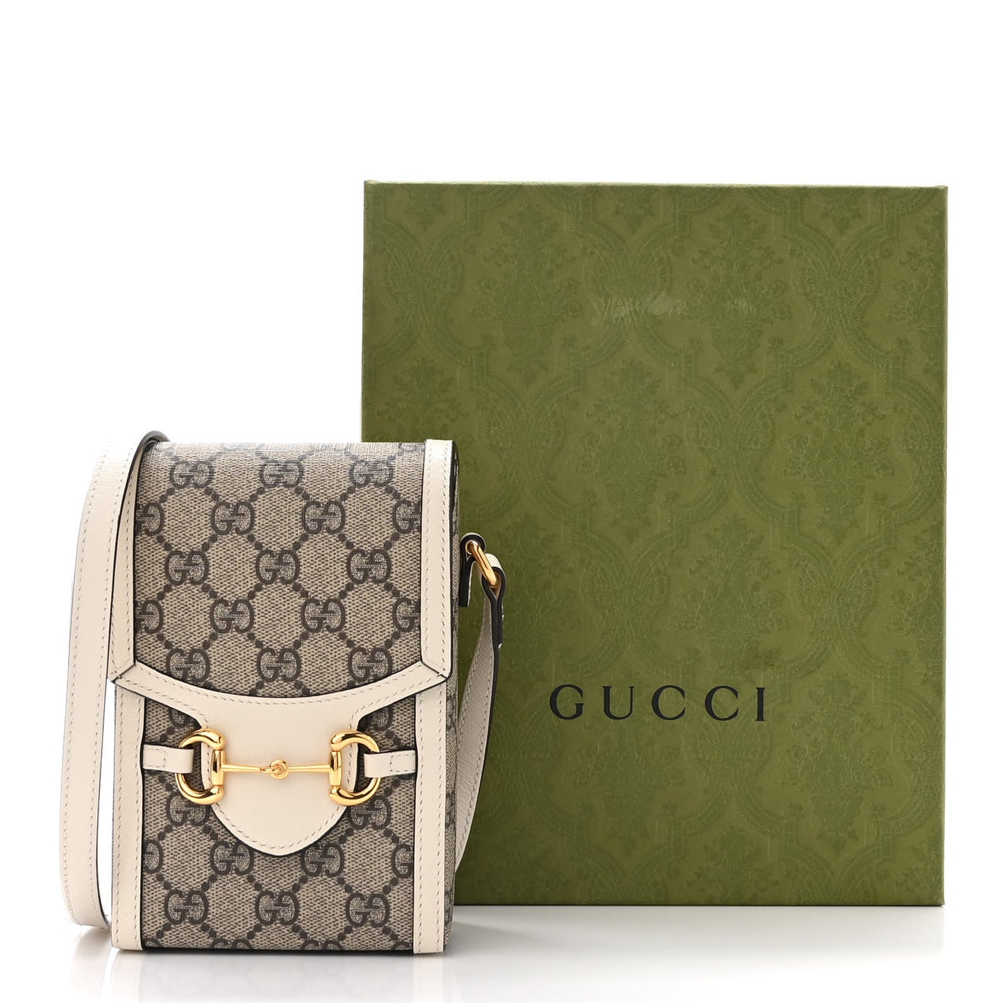 GG Supreme Monogram Azalea Calfskin Mini Horsebit 1955 Crossbody Bag Beige Ebony Mystic White