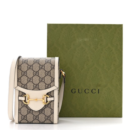 Gucci GG Supreme Monogram Azalea Calfskin Mini Horsebit 1955 Crossbody Bag Beige Ebony Mystic White 11 of 11
