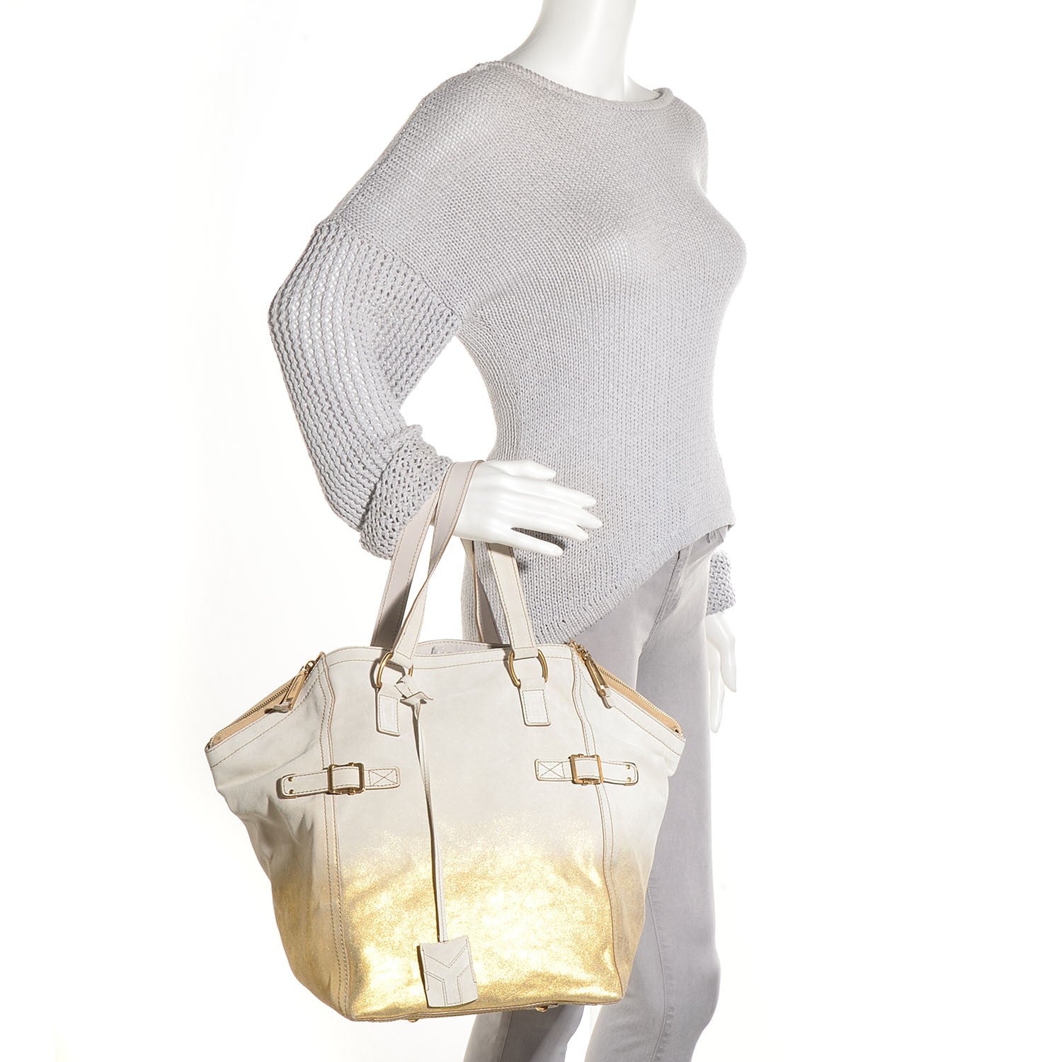 Saint Laurent Suede Medium Degrade Downtown Bag White Gold 3 of 10