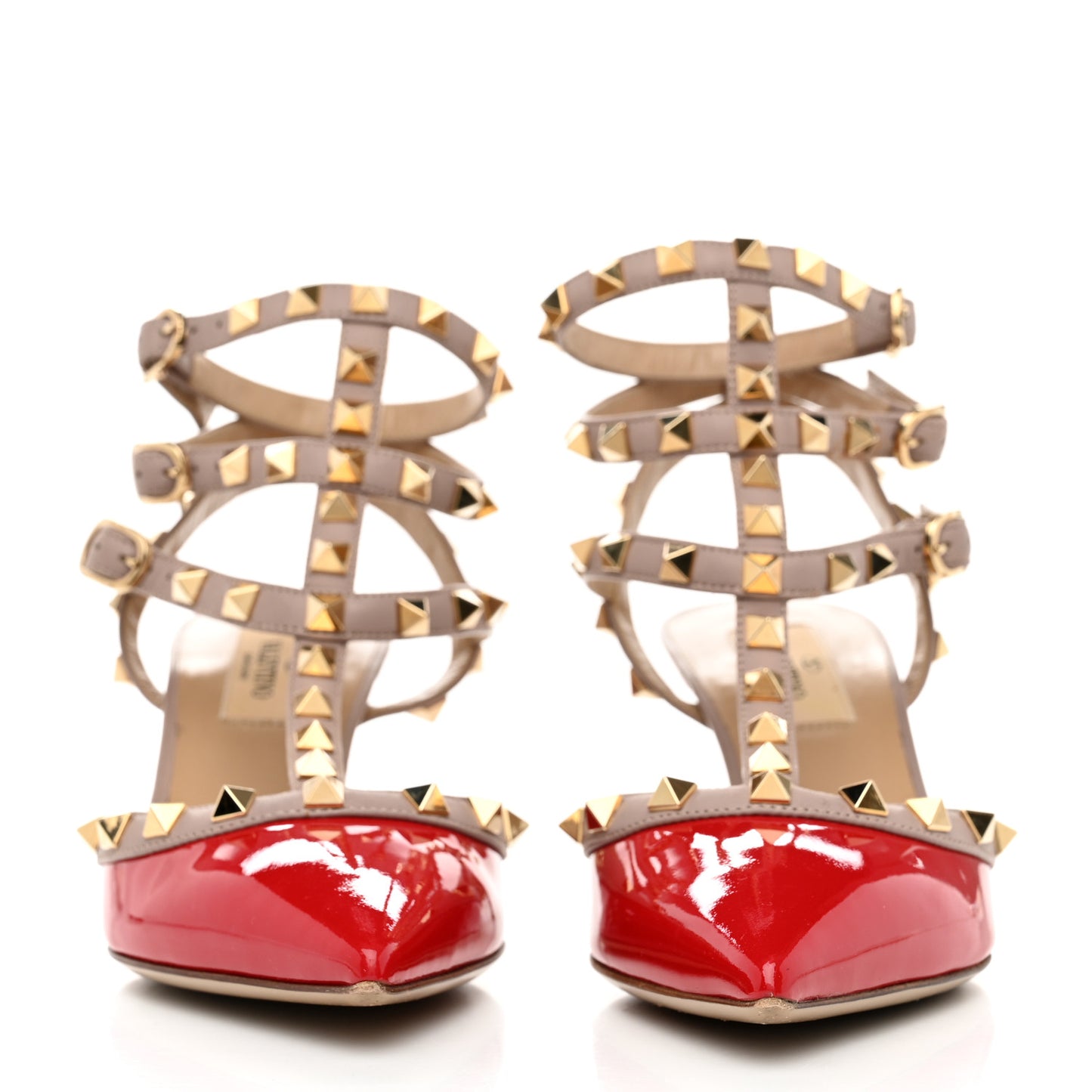 Patent Nappa Rockstud Ankle Strap 65mm Pumps 36.5 Rosso Valentino Poudre