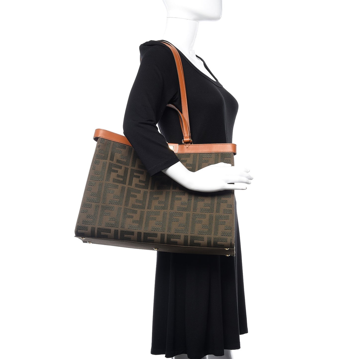 Canvas Vitello King FF Embroidered Medium Peekaboo X-Tote Amazzonia Cuoio