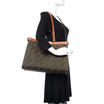 Fendi Canvas Vitello King FF Embroidered Medium Peekaboo X-Tote Amazzonia Cuoio 2 of 11