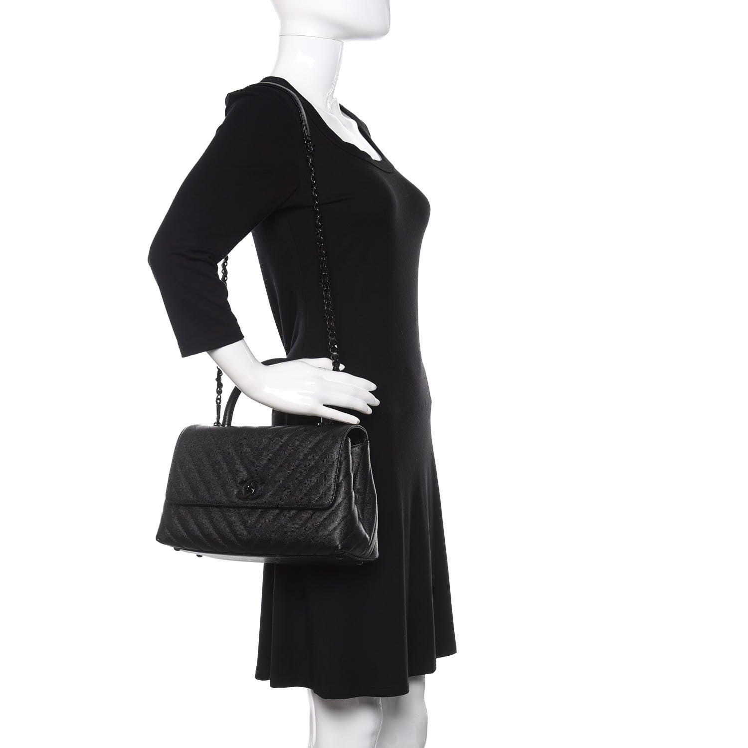 Chanel Caviar Chevron Quilted Small Coco Handle Flap So Black 2 of 11