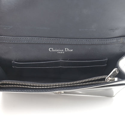 Christian Dior Metallic Patent Micro-Cannage Diorama Wallet on Chain Pouch Silver 4 of 12