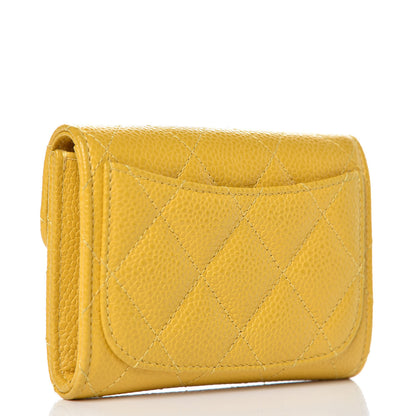 Chanel Caviar Quilted Flap Card Holder Wallet Yellow 3 of 9