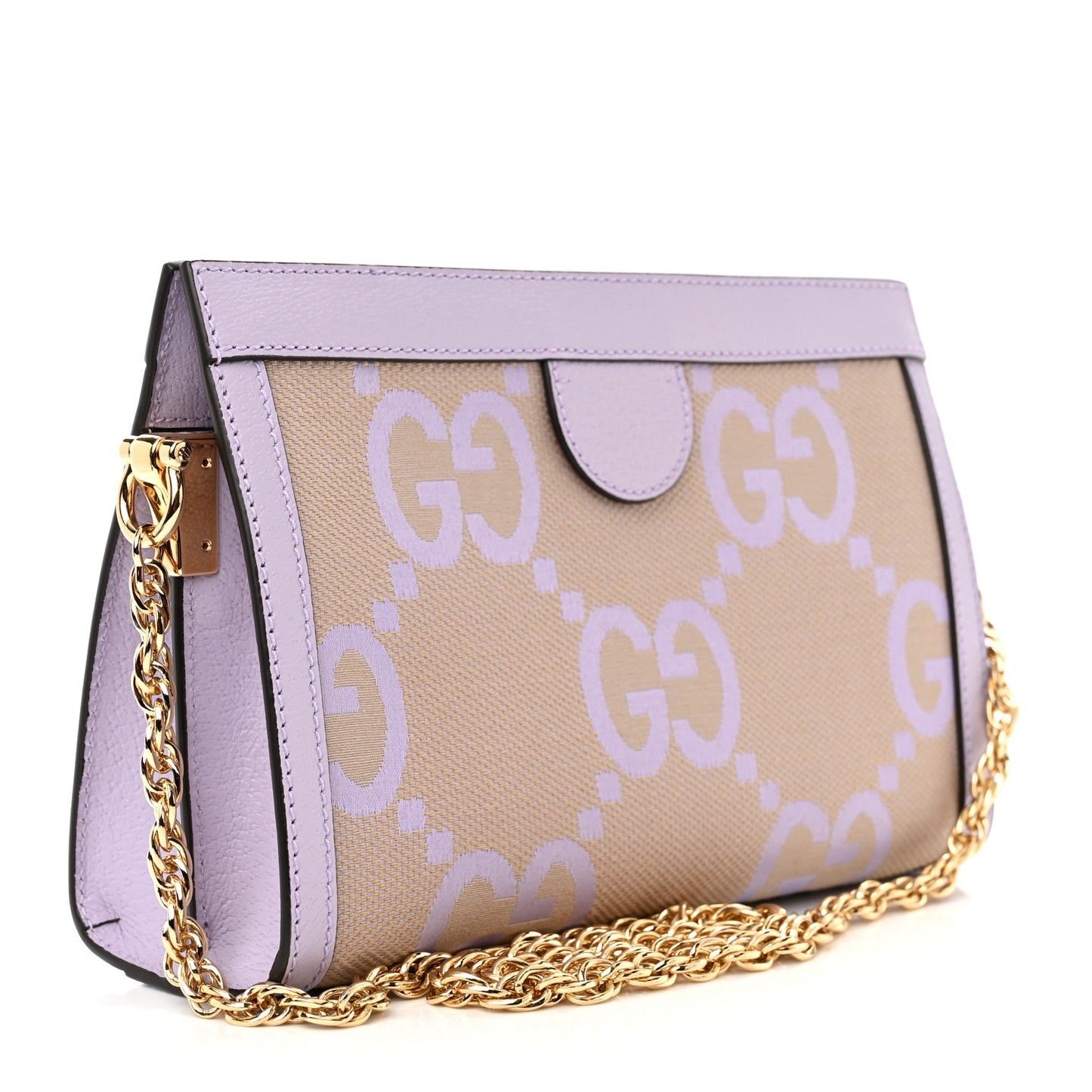 Monogram Jumbo GG Textured Dollar Calfskin Small Ophidia Chain Shoulder Bag Beige Lapis