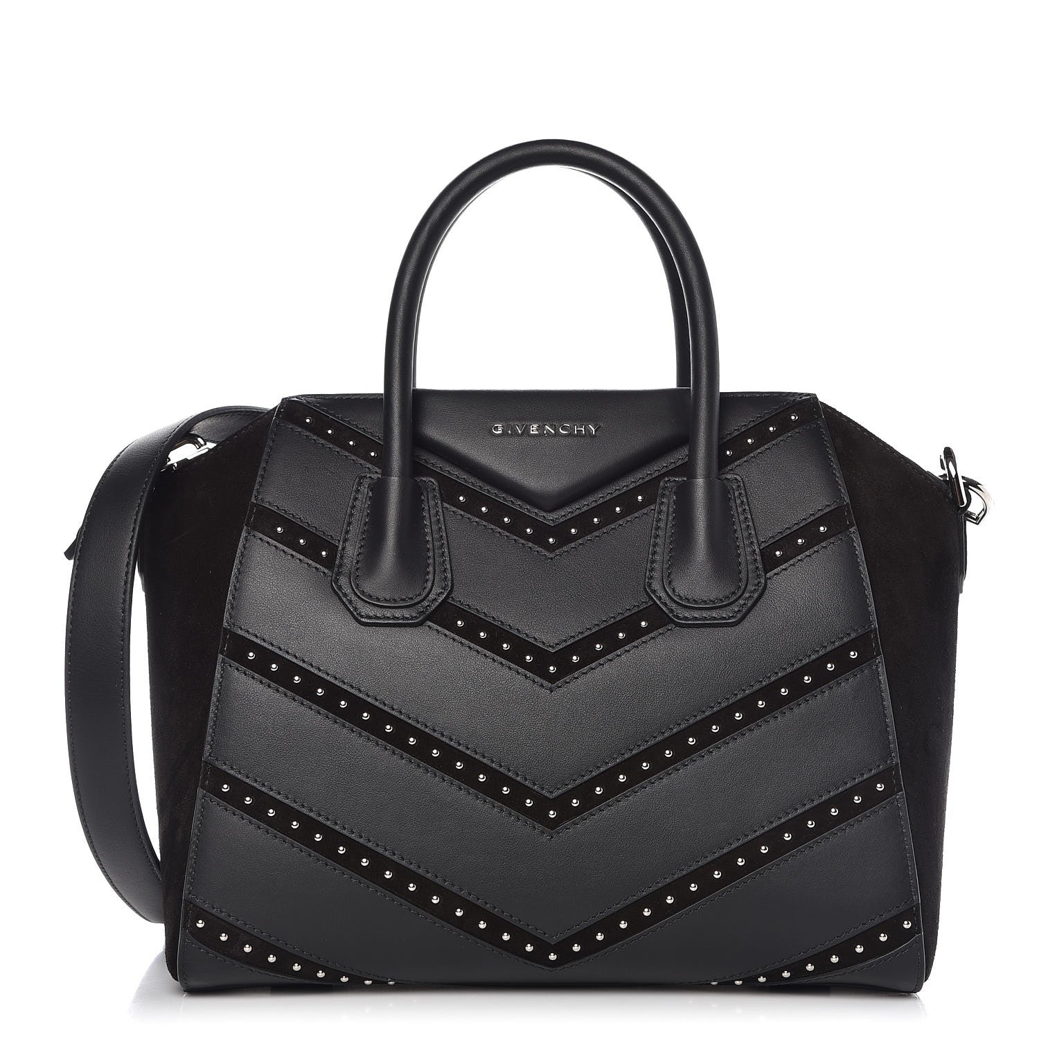 Givenchy Calfskin Suede Small Studded Chevron Antigona Black 1 of 10