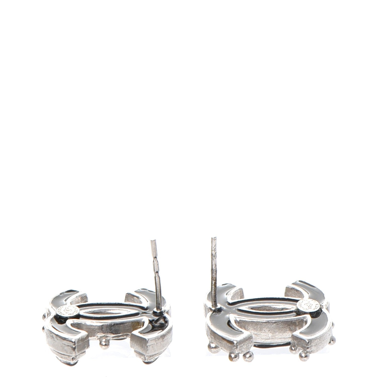 Chanel Enamel CC Earrings Black Silver 4 of 6