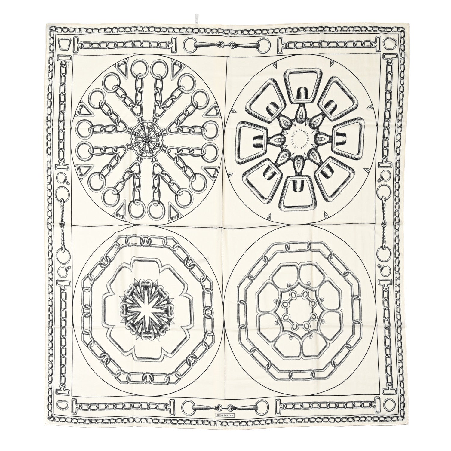 Hermes Cashmere Silk L'Effet Kaleidoscope Shawl 140 White Black 1 of 5