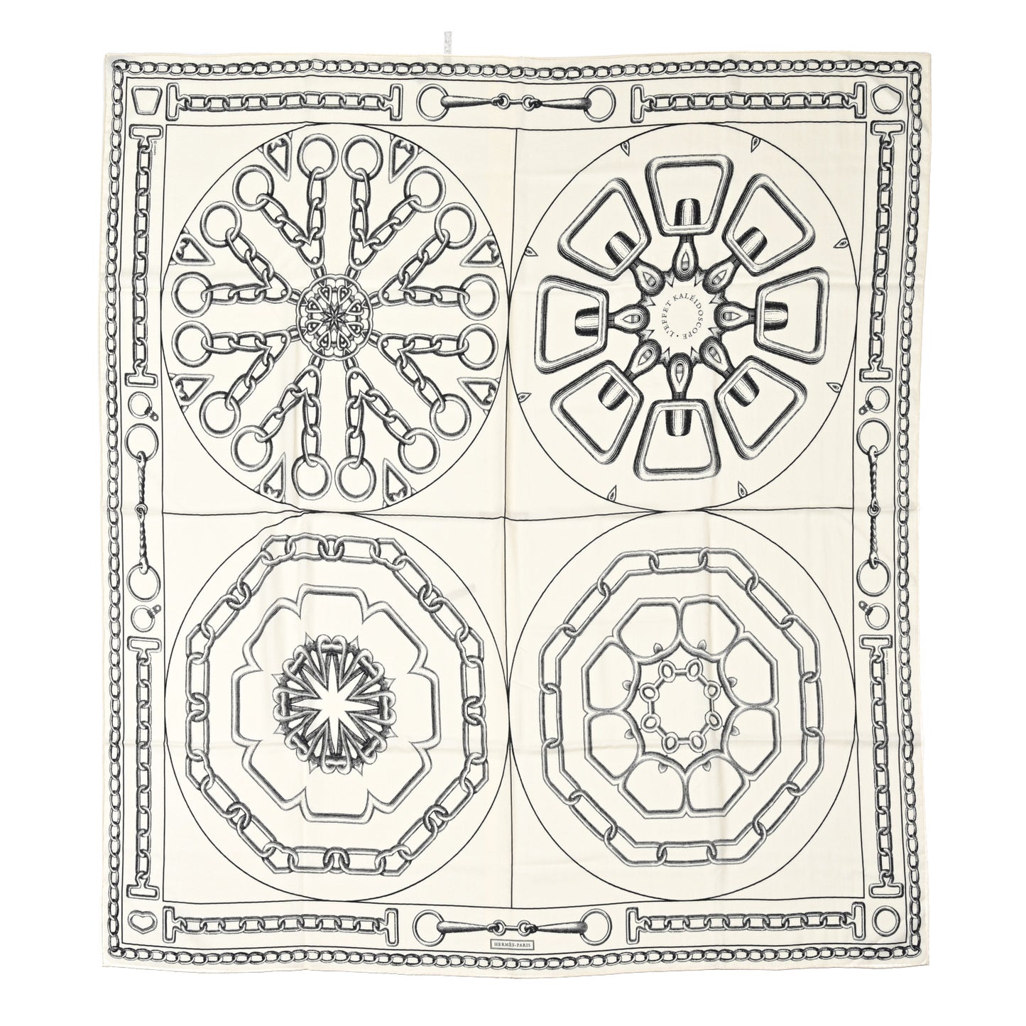 Cashmere Silk L'Effet Kaleidoscope Shawl 140 White Black