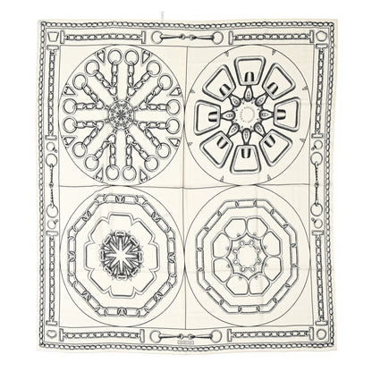 Hermes Cashmere Silk L'Effet Kaleidoscope Shawl 140 White Black 1 of 5