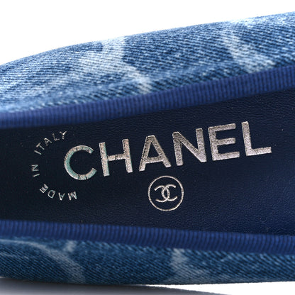 Chanel Denim Printed CC Cap Toe Ballerina Flats 38.5 Blue White 8 of 9